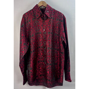 Angelino For Bermuda Fiery Bold Ornamental Shirt Shiny Red Black 3XL